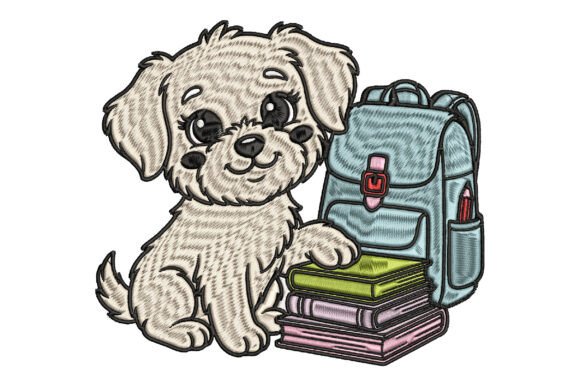 Back to School Puppy Embroidery Design