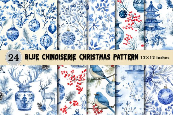 Blue Chinoiserie Christmas Pattern