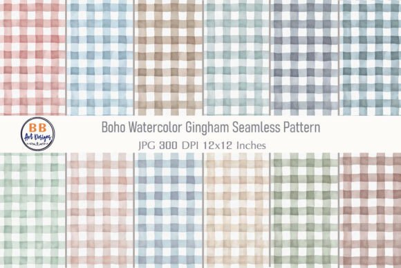 Boho Watercolor Gingham Pattern Paper
