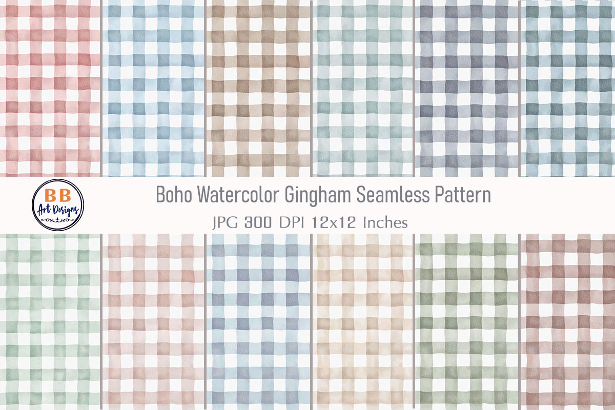 Boho Watercolor Gingham Pattern Paper
