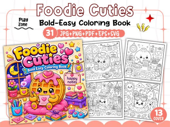 Preview of Bold Easy Foodie Cuties Coloring Book adult coloring pages