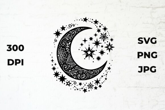 Celestial Crescent Moon and Stars