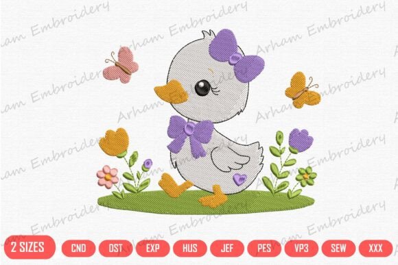 Cute Baby Duck with Purple Bow