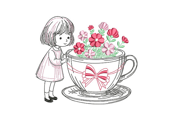 Little Girl with Teacup Flowers