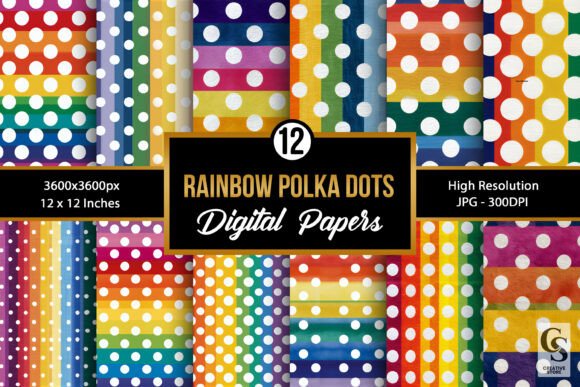 Rainbow Polka Dots Digital Paper Pattern Graphic by Creative Store ...
