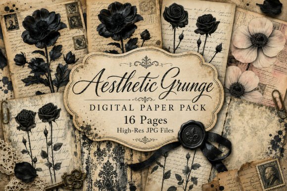 Preview of Antique Ephemera Collage Backgrounds