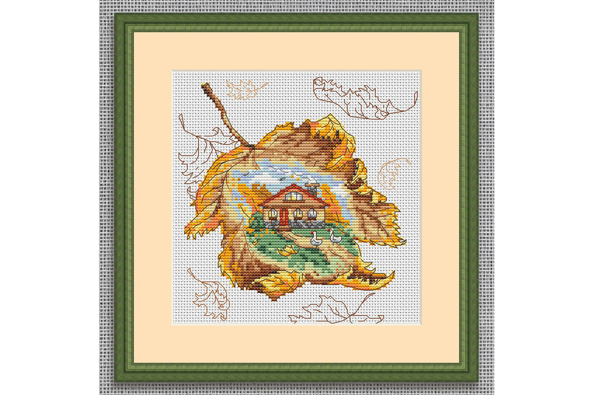Autumn Landscape Cottage House Geese