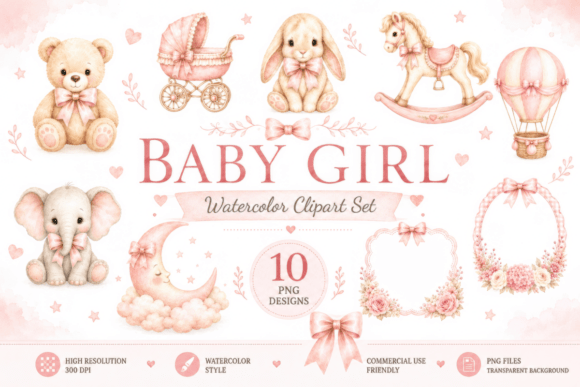 Baby Girl Watercolor Clipart