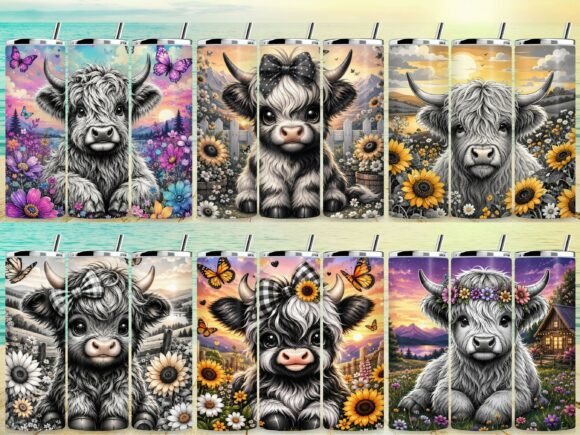 Black & White Highland Cow Tumbler Wrap