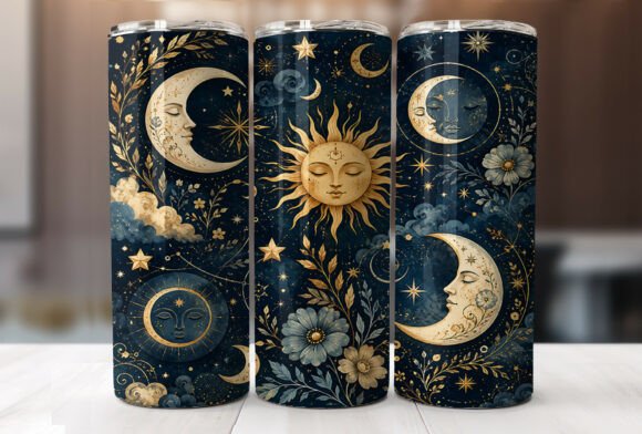Celestial Sun Moon Stars Tumbler Wraps