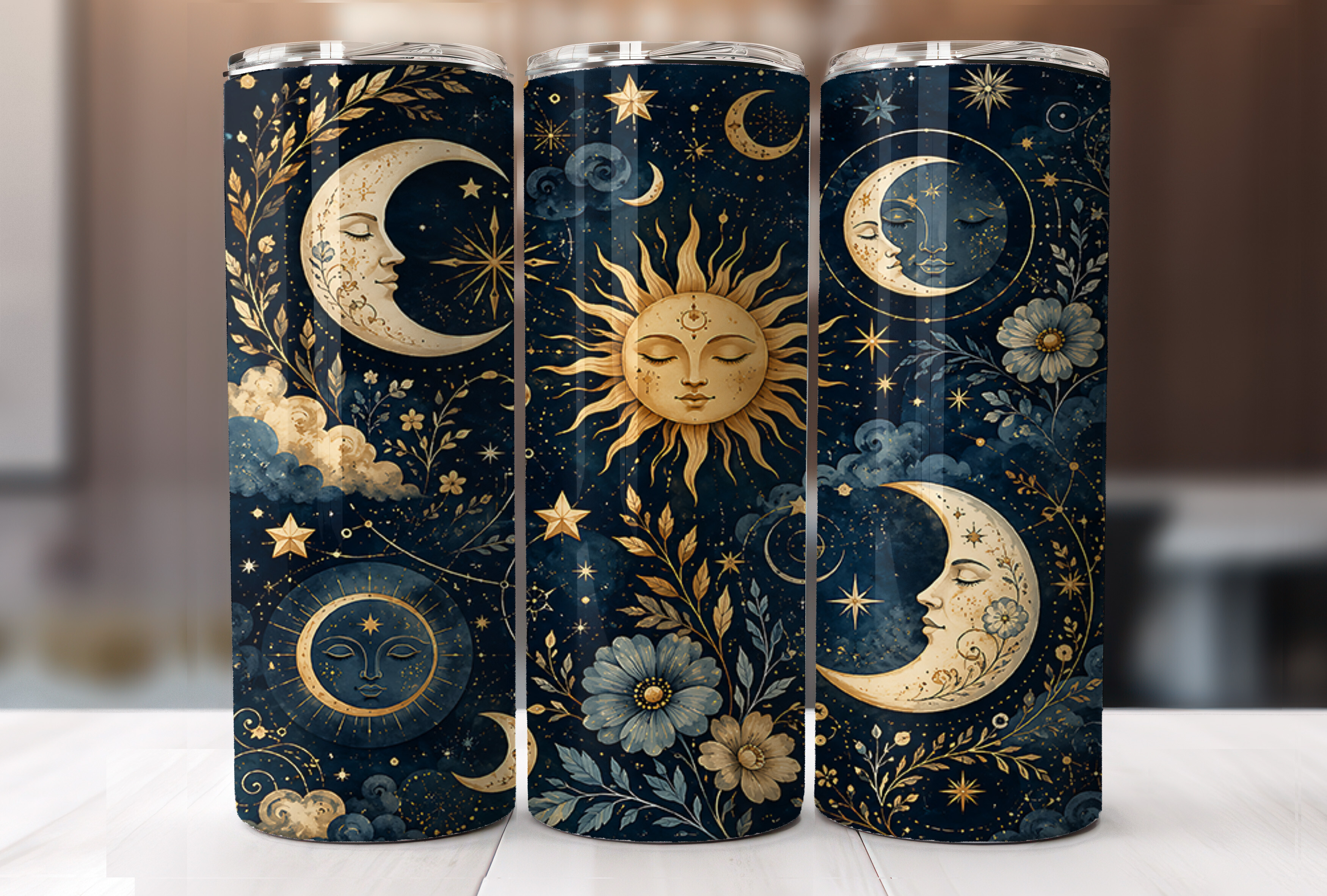 Celestial Sun Moon Stars Tumbler Wraps