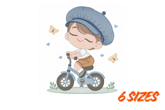 Cute Boy Bicycle Embroidery Design Set