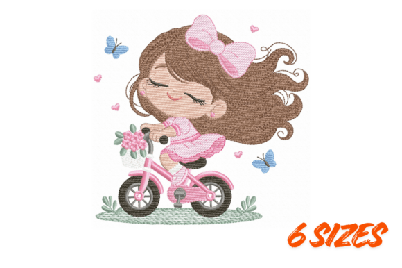 Cute Girl Bike Embroidery Design Set