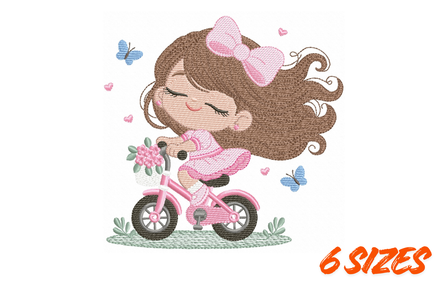Cute Girl Bike Embroidery Design Set