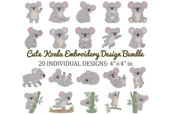 Cute Koala Embroidery Design Bundle