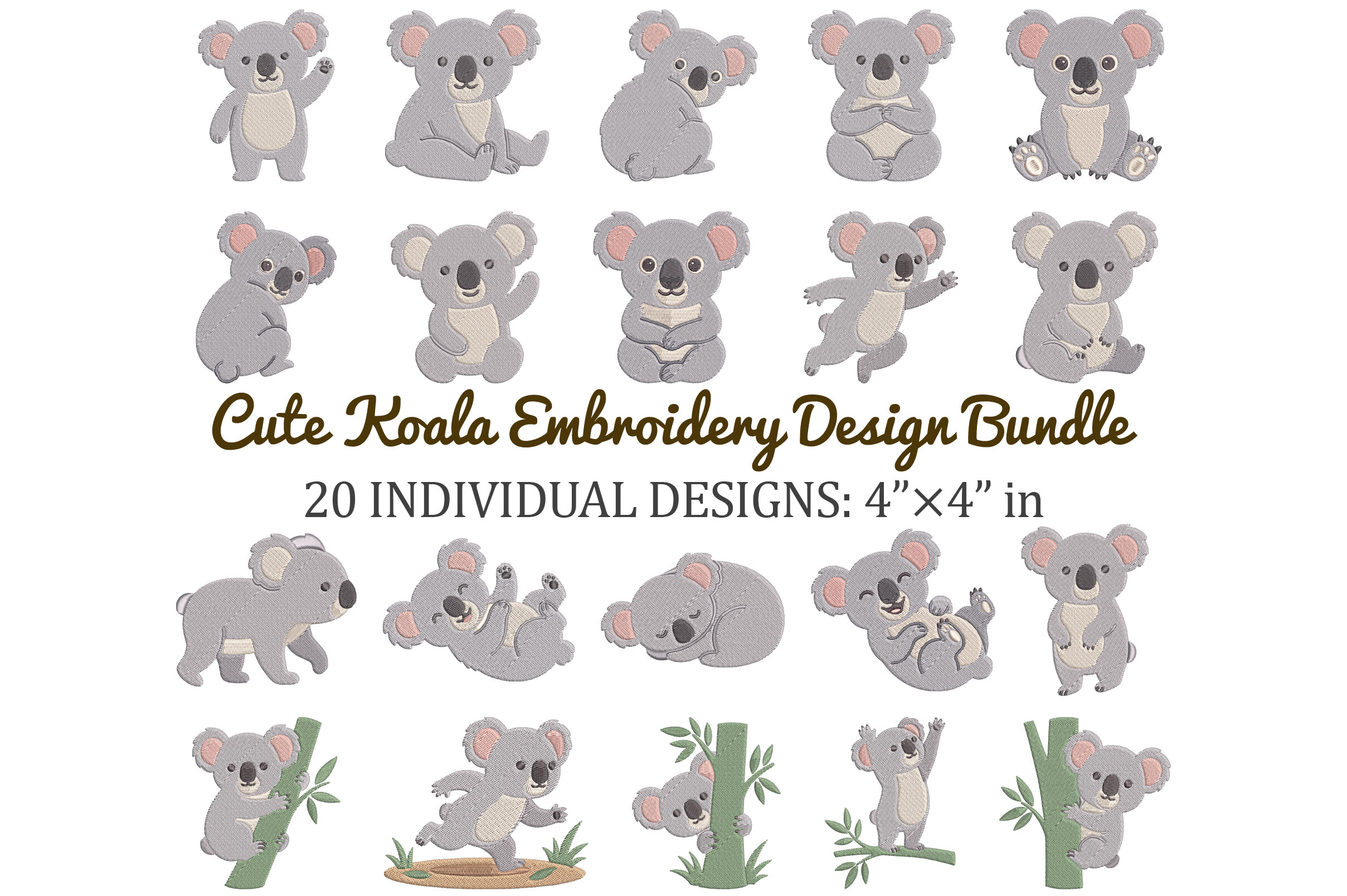 Cute Koala Embroidery Design Bundle