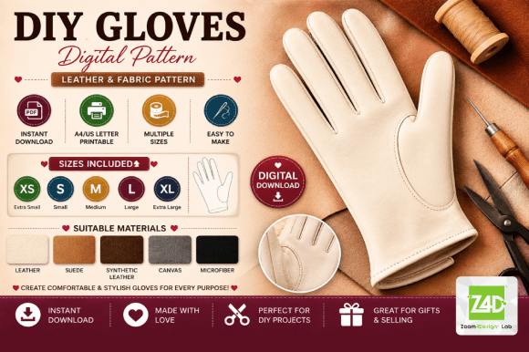 DIY Gloves Sewing Pattern PDF Multi Size