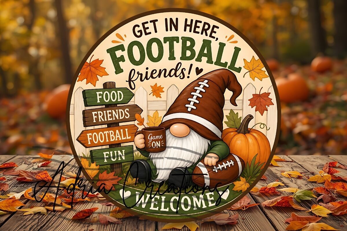 Football Gnome Fall Door Sign, Wreath