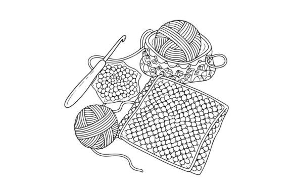 Hand Drawn Knitting Tools and Yarn Color