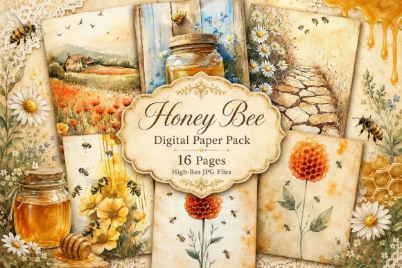 Preview of Honey Bee Botanical Digital Paper