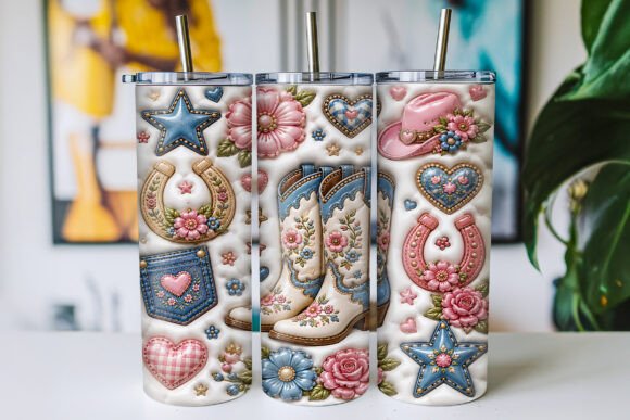 Inflated Cowgirl Boots Tumbler Wrap PNG