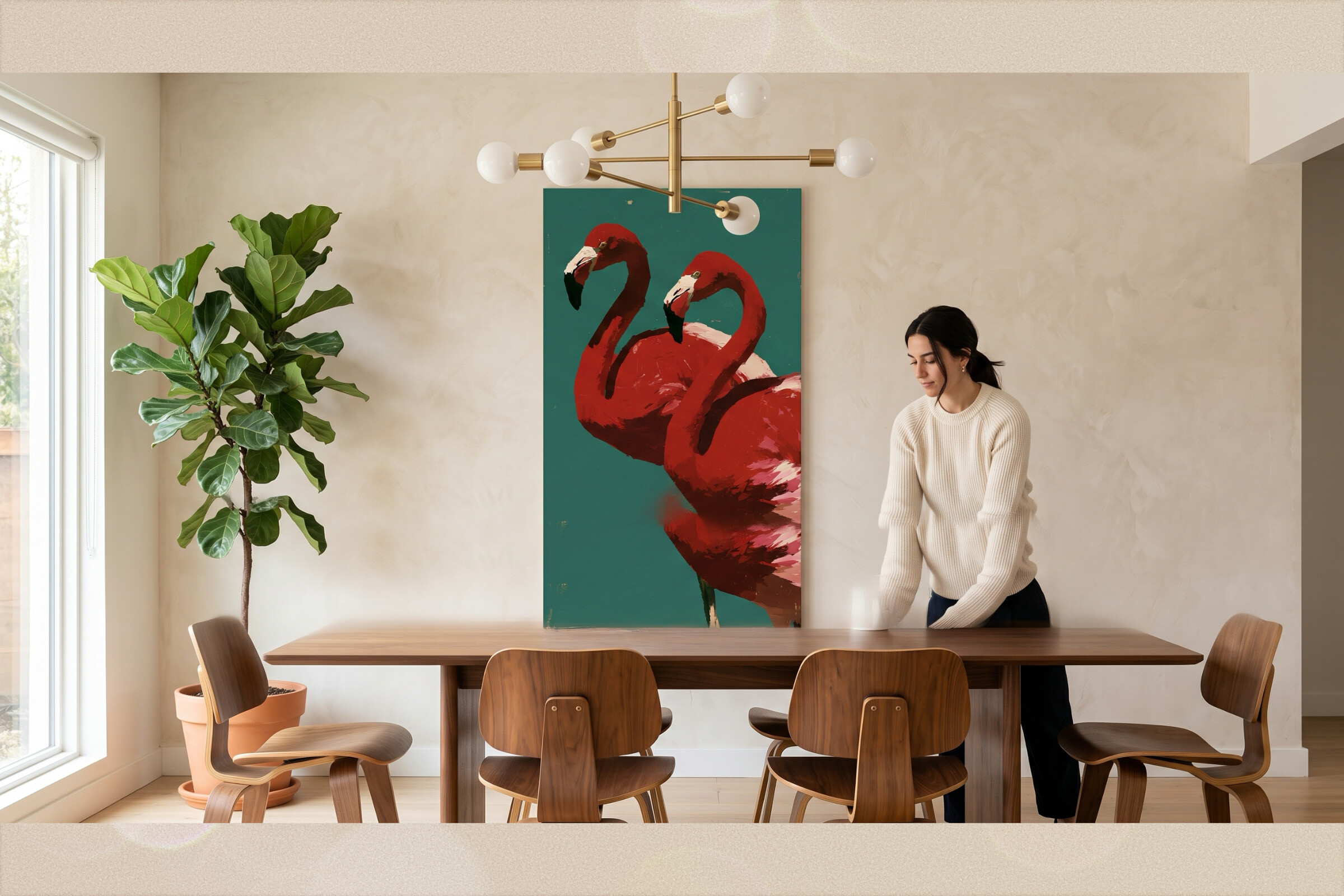 Retro Red Flamingos Tropical Wall Art