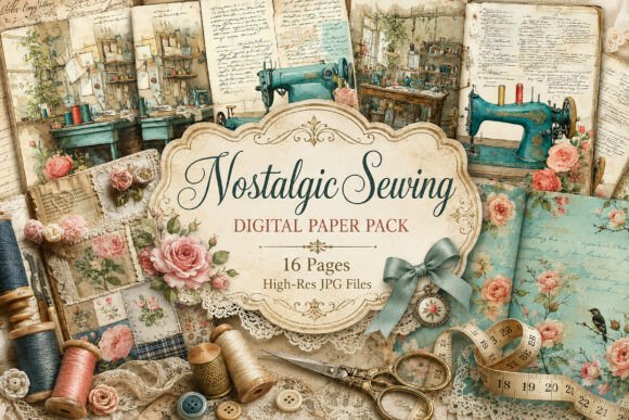 Preview of Vintage Sewing Studio Floral Paper