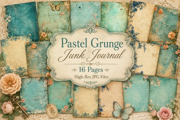 Preview of Vintage Teal Floral Paper Pack
