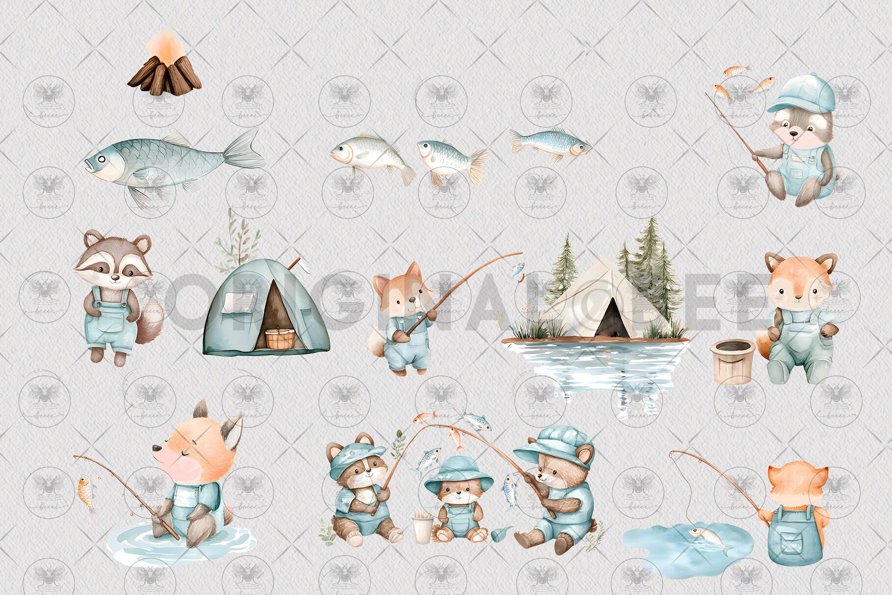 Woodland Fishing Baby Clipart - photo 3