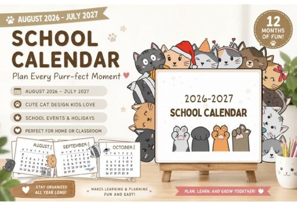 2026-2027 School Year Cat Desk Calendar