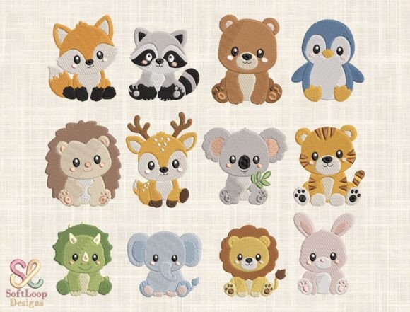 Cute Baby Animal Embroidery Bundle