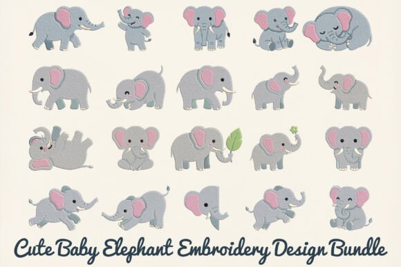 Cute Baby Elephant Embroidery Design