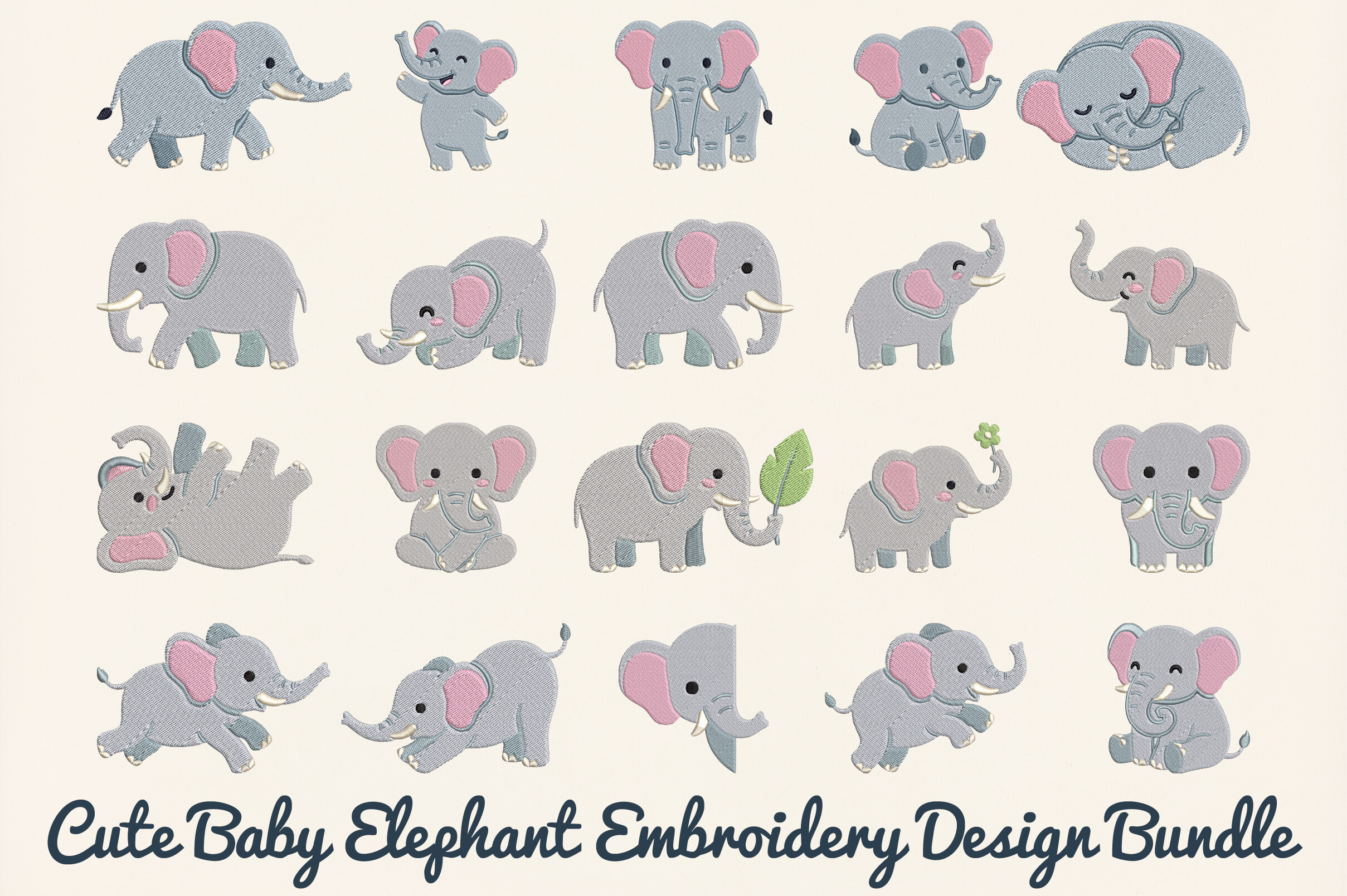Cute Baby Elephant Embroidery Design