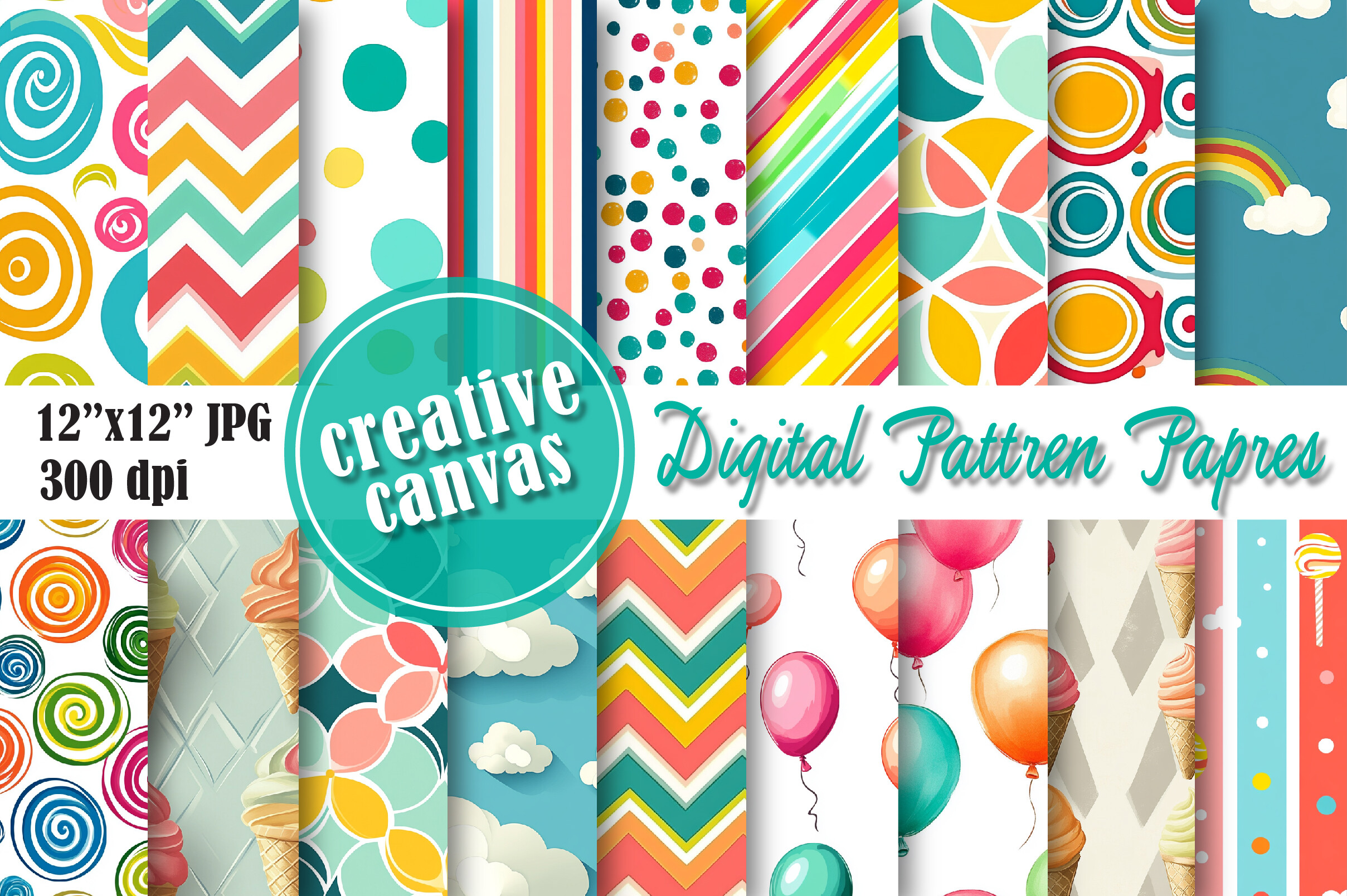 Cute Retro Digital Paper Bundle