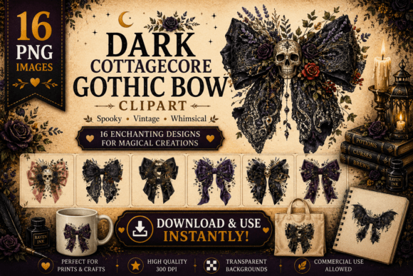 Dark Cottagecore Gothic Bow Clipart