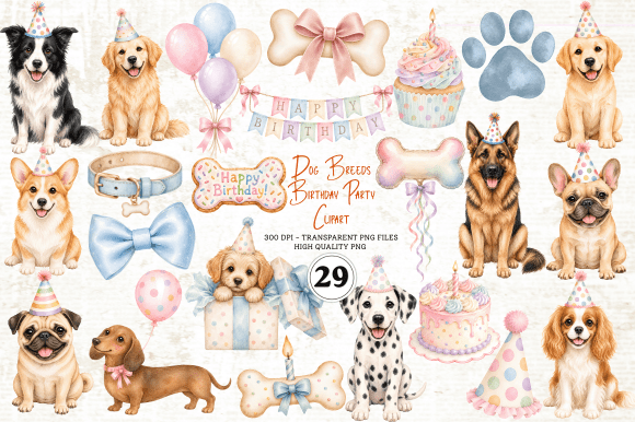Dog Breeds Birthday Party Clipart