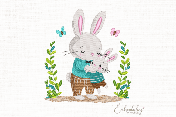 Fathers Day Embroidery, Bunny Family