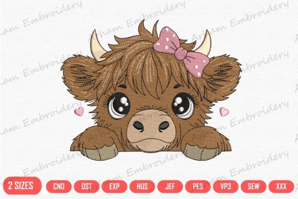Girl Highland Cow with Pink Bow