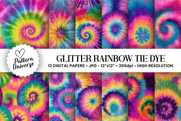 Glitter Rainbow Tie Dye Digital Papers
