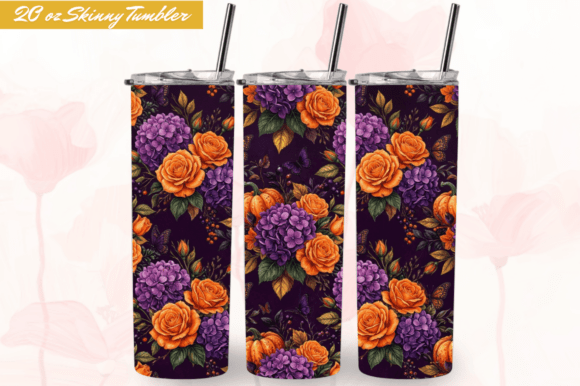 Halloween Floral 20oz Skinny Tumbler PNG