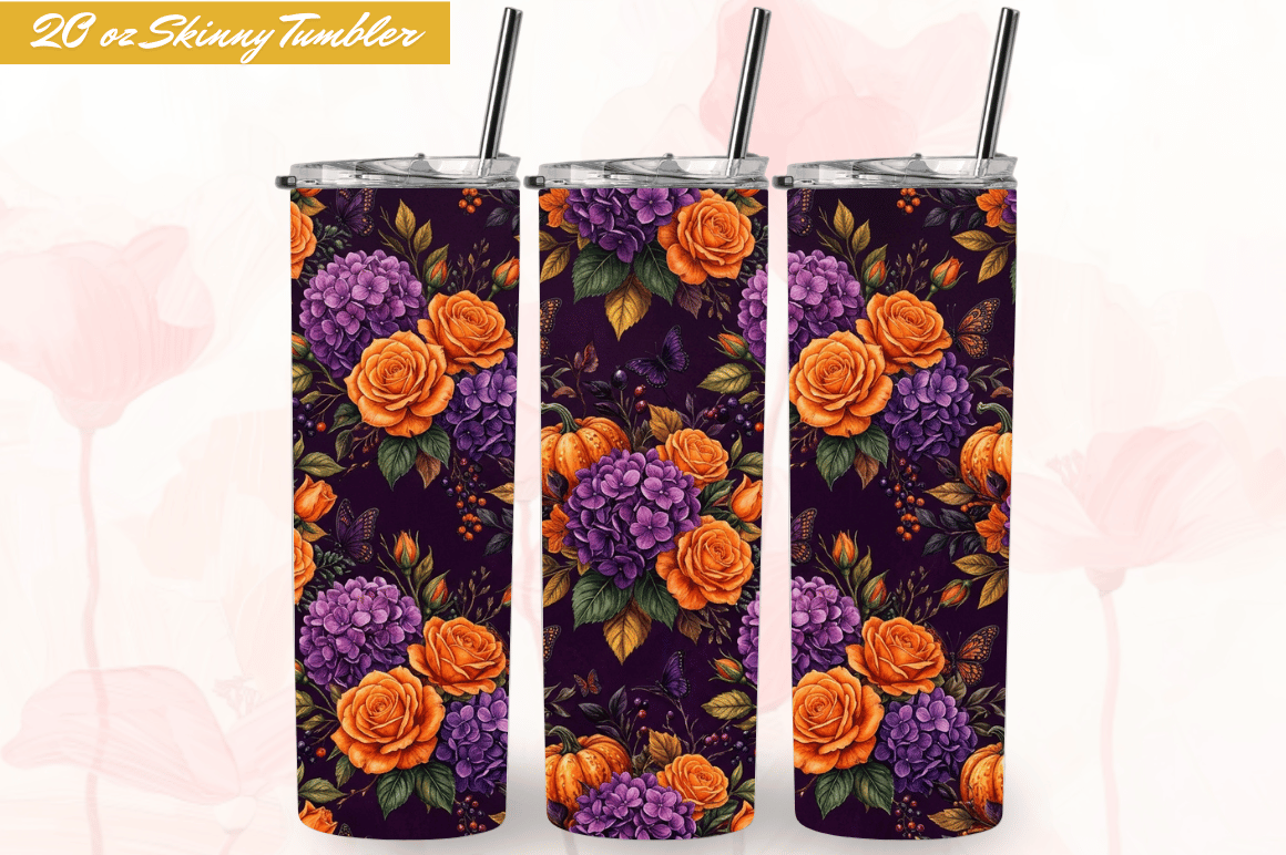 Halloween Floral 20oz Skinny Tumbler PNG