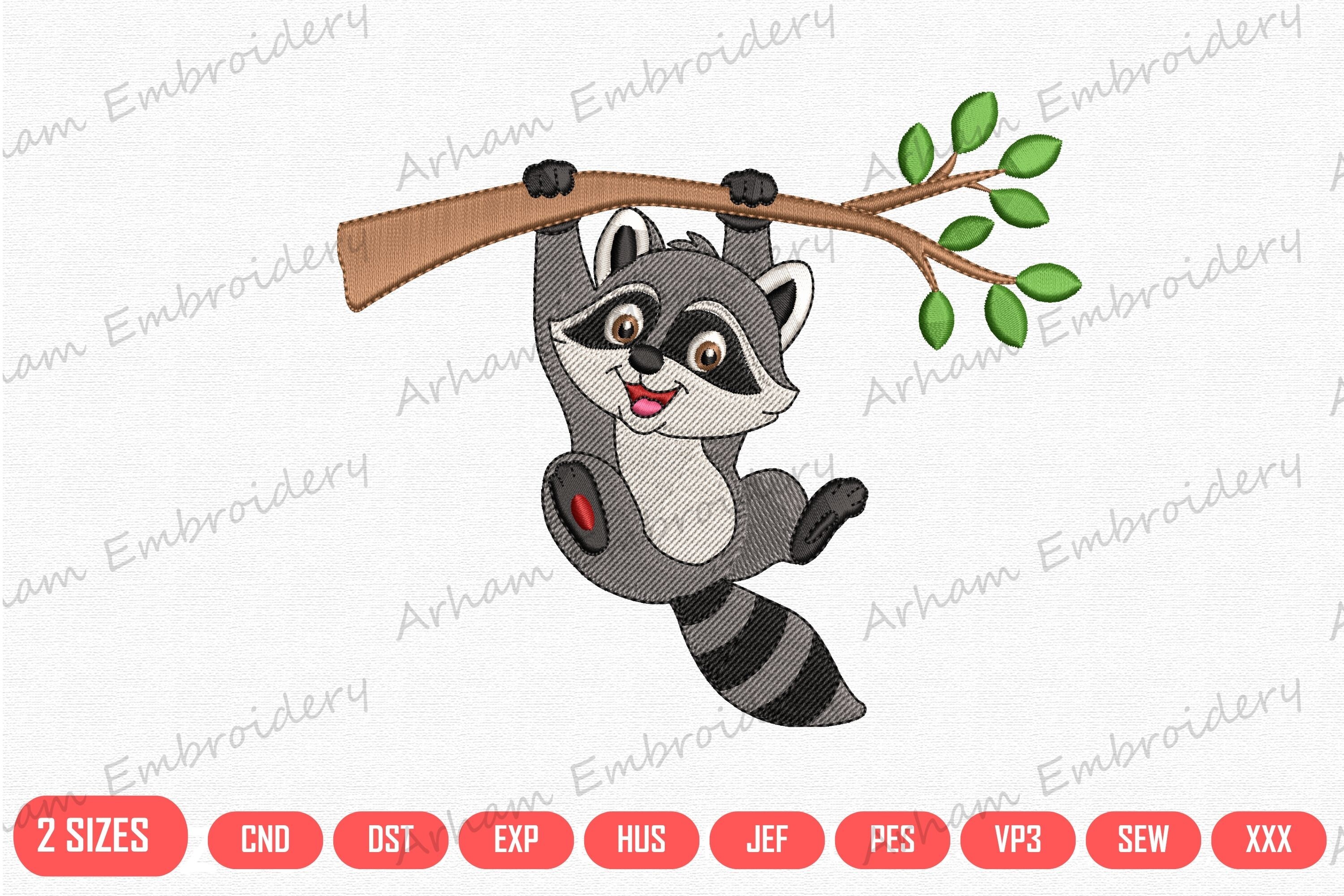 Raccoon Hanging on Tree Branch