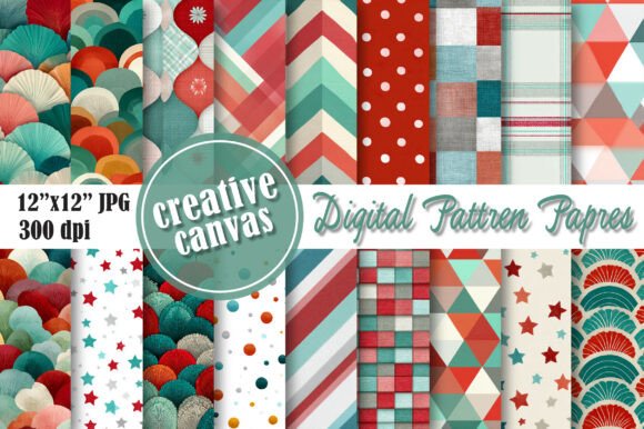 Retro Christmas Digital Paper Bundle