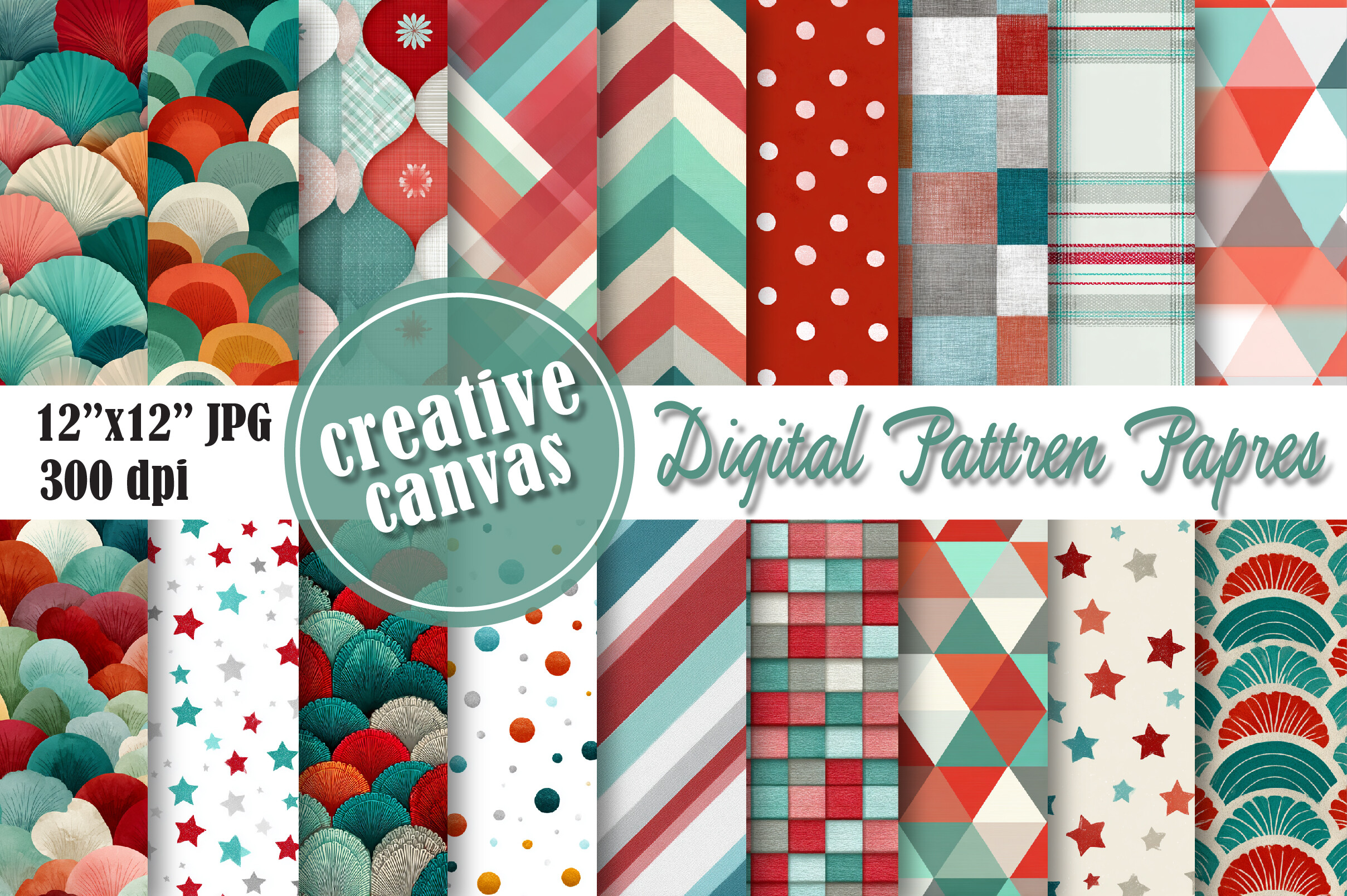 Retro Christmas Digital Paper Bundle