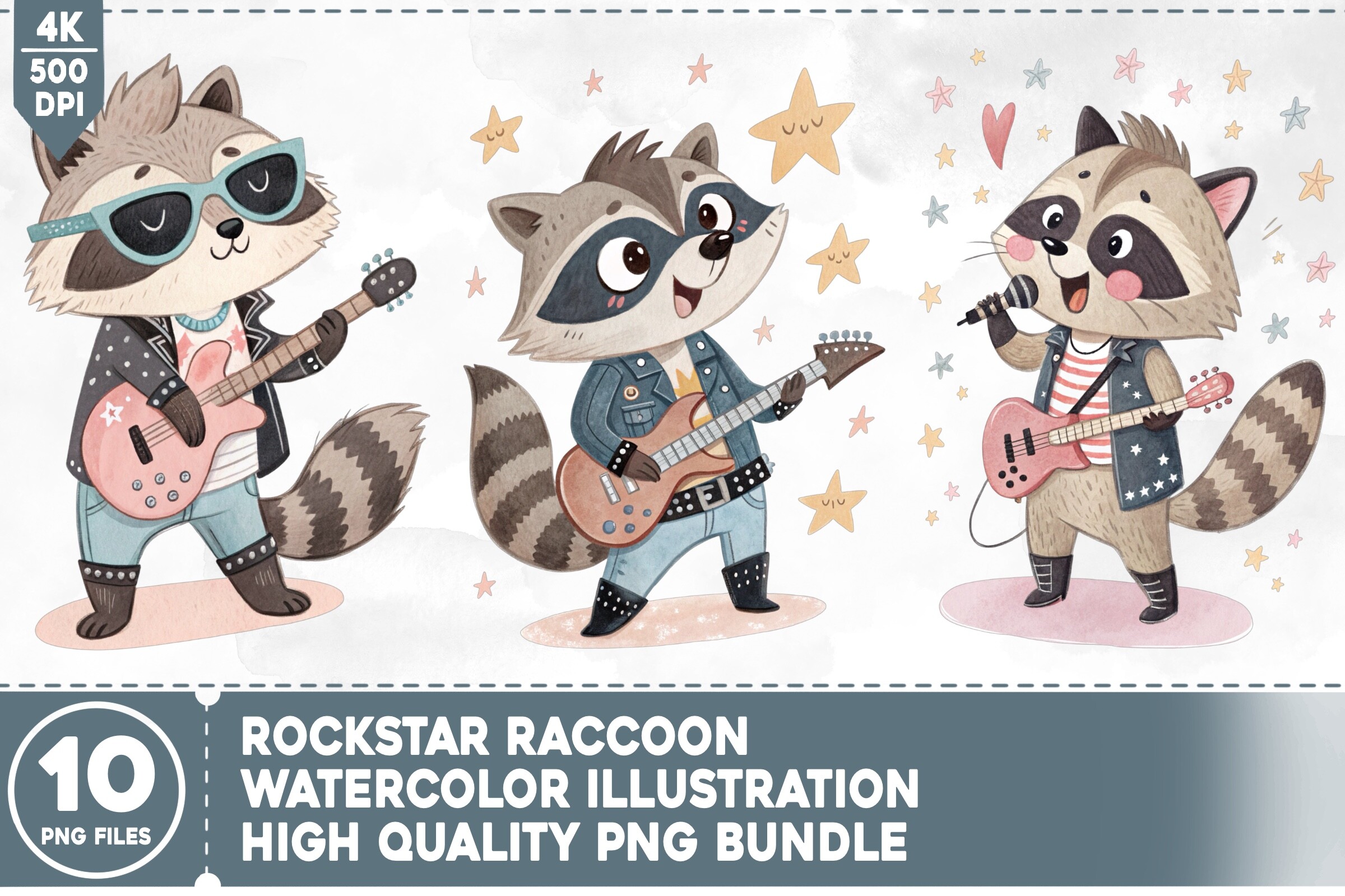 Rockstar Racoon Drawing Rockstar Raccoon PNG Bundle Graphic by Hega Prakosa · Creative Fabrica