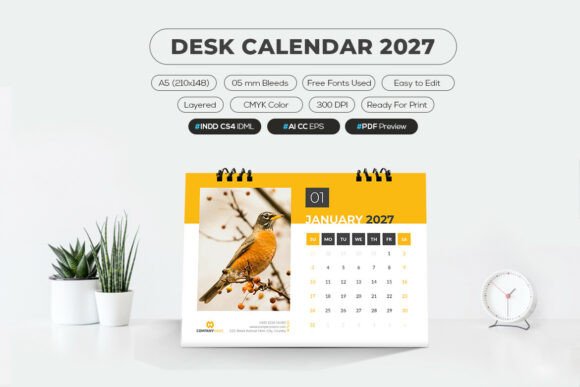 A5 Size Desk Calendar 2027