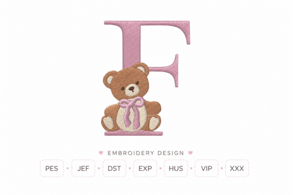 Bear Letter F Embroidery Design