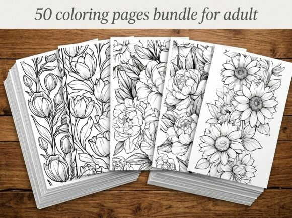 Preview of Beautiful Seamless Floral Coloring Pages adult coloring pages