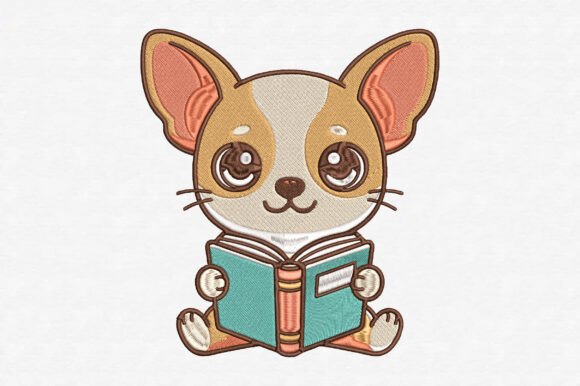 Chihuahua Reading Book Embroidery Design