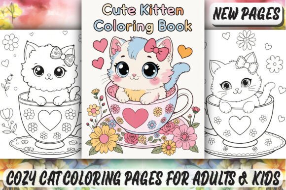 Preview of Cozy Cat Coloring Page for Adults & Kids adult coloring pages